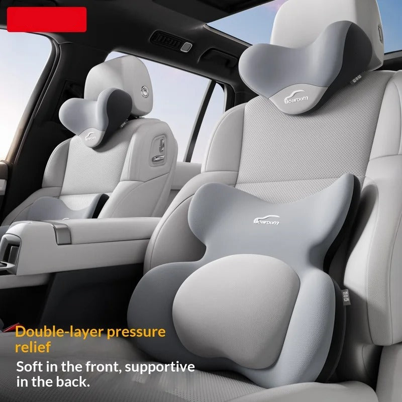 Memory Foam Car Neck & Lumbar Support Pillow – Dual-Use Travel Cushion for Comfortable Driving - Delicate Leather
