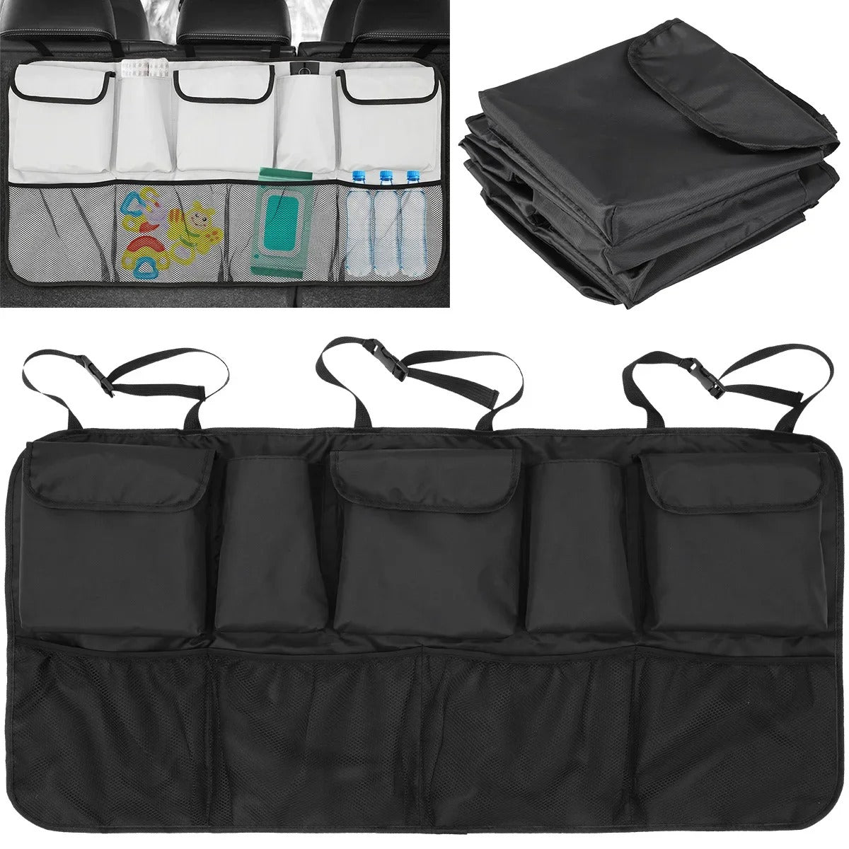 Car Backseat Organizer – 9-Pocket Waterproof Trunk Hanging Storage Bag (42.5x20.4 Inches) - Delicate Leather