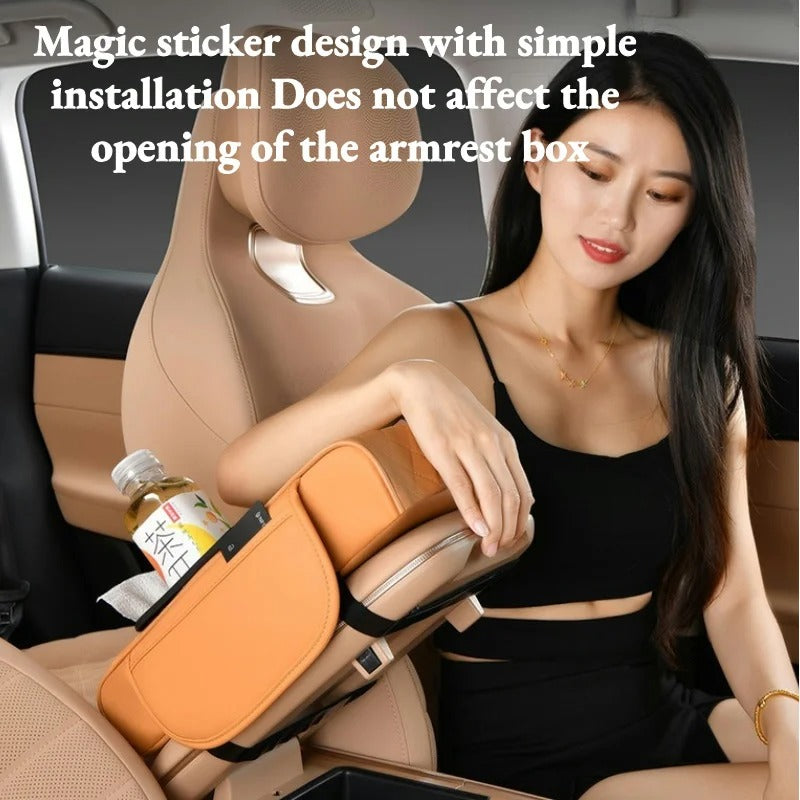 Thick Car Center Console Armrest Cushion with Tissue Box, Cup Holder, and Side Extension – Portable Car Pillow Armrest Pad