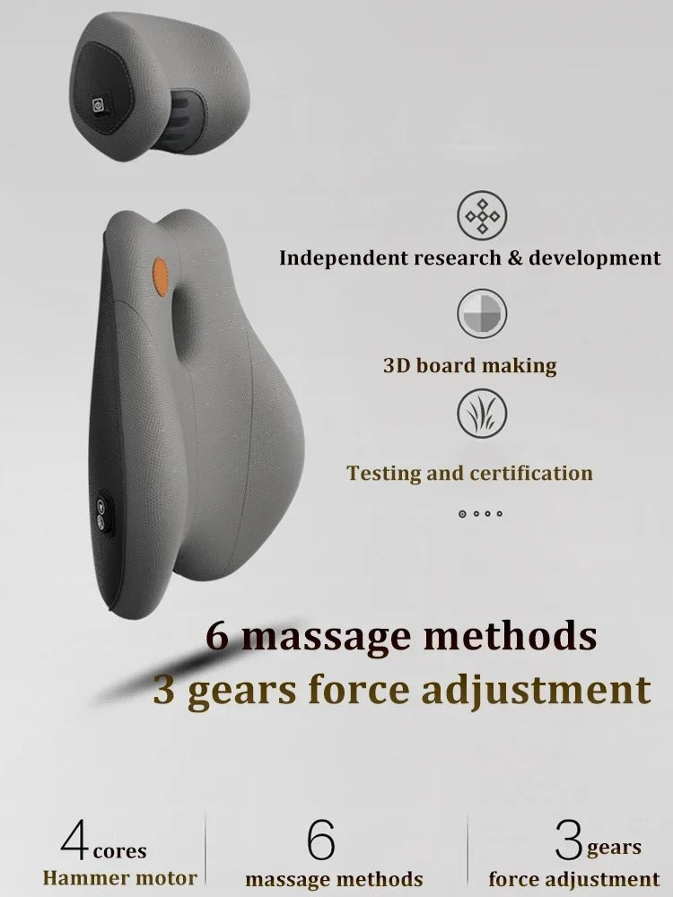 Electric Massage Neck Pillow & Lumbar Support Pad – Universal Car Seat Relaxation Headrest - Delicate Leather