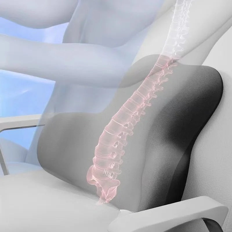 Memory Foam Lumbar Back Cushion – Multi-Functional Pain Relief Pillow for Car, Office, and Postpartum Waist Support - Delicate Leather