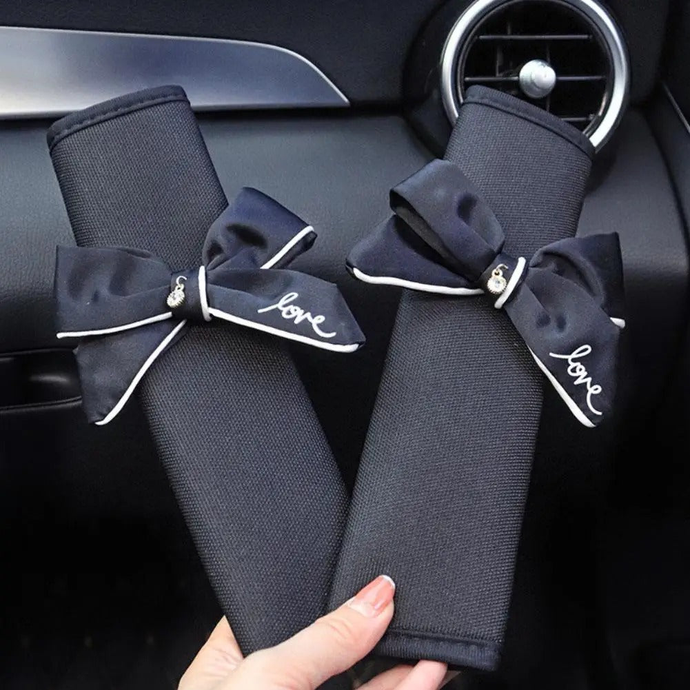 Cute Bowknot Plush Car Seat Belt Cover for Women – Soft Velvet Shoulder Strap Pad Cushion Protector (1Pc)