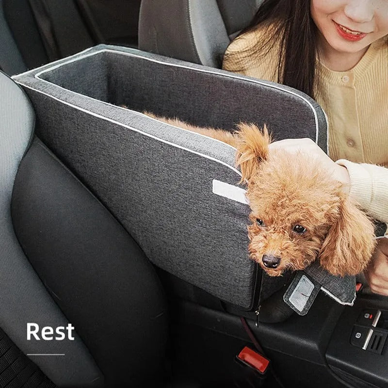 Portable Car Central Dog Seat Bed - Safety Travel Carrier for Small Dogs & Cats - Delicate Leather