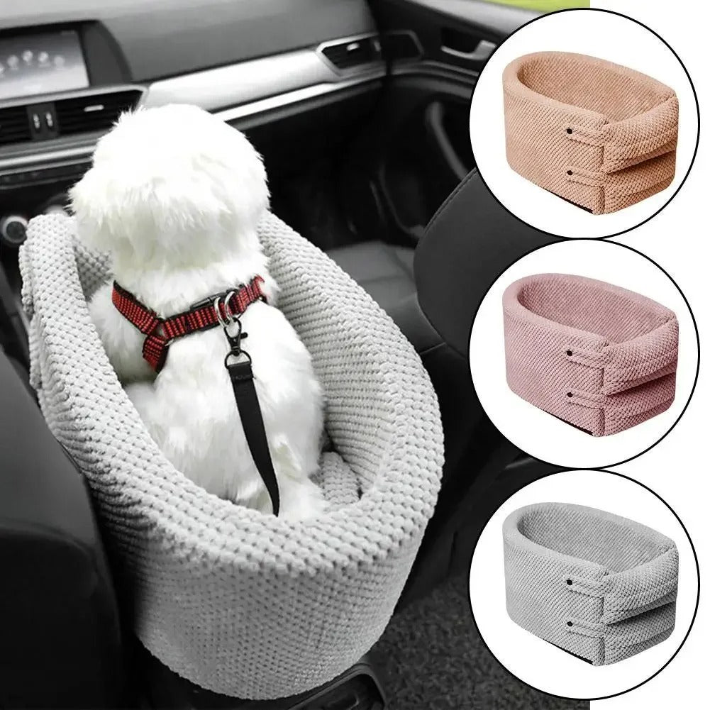 Small Pet Car Safety Seat - Portable Console Pet Nest for Cats & Small Dogs - Delicate Leather