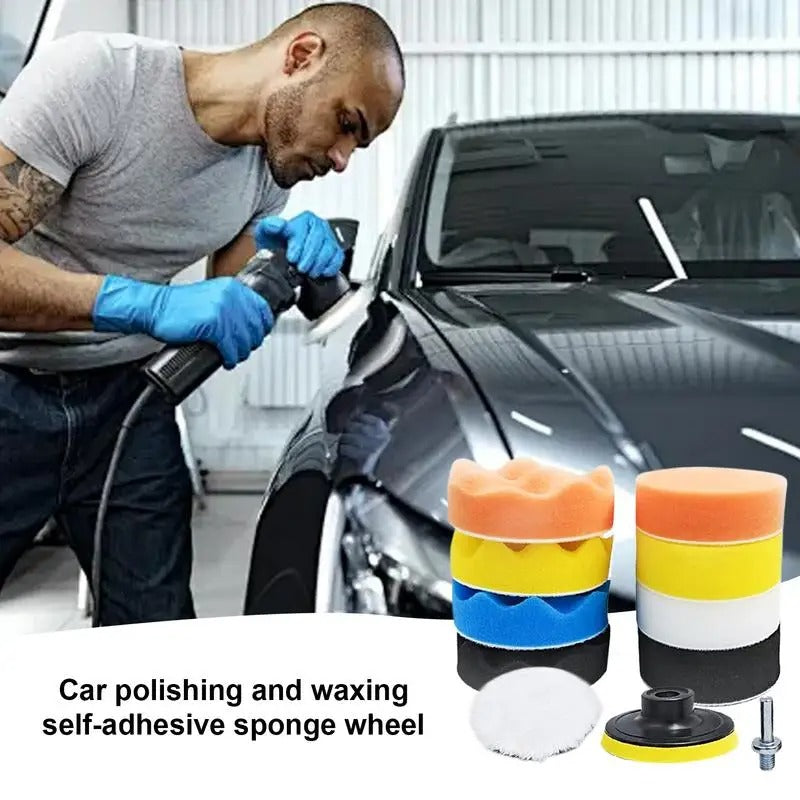 Car Polishing Pad Kit – Sponge & Wool Pads with Drill Adapter for Polishing, Sanding, and Waxing - Delicate Leather