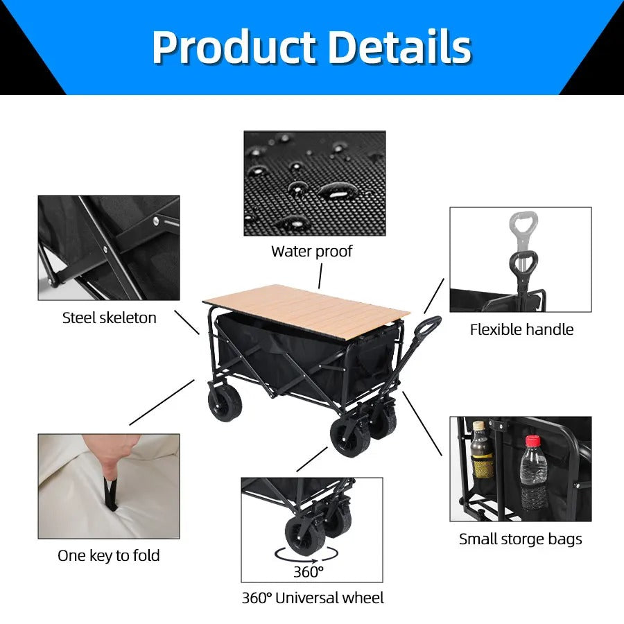 Collapsible Folding Utility Beach Cart – Heavy-Duty Large Capacity Wagon for Camping, Garden & Outdoor Use