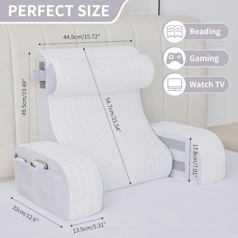 4PCS Memory Foam Reading Pillow – Back Support with Armrests for Bed & Gaming - Delicate Leather
