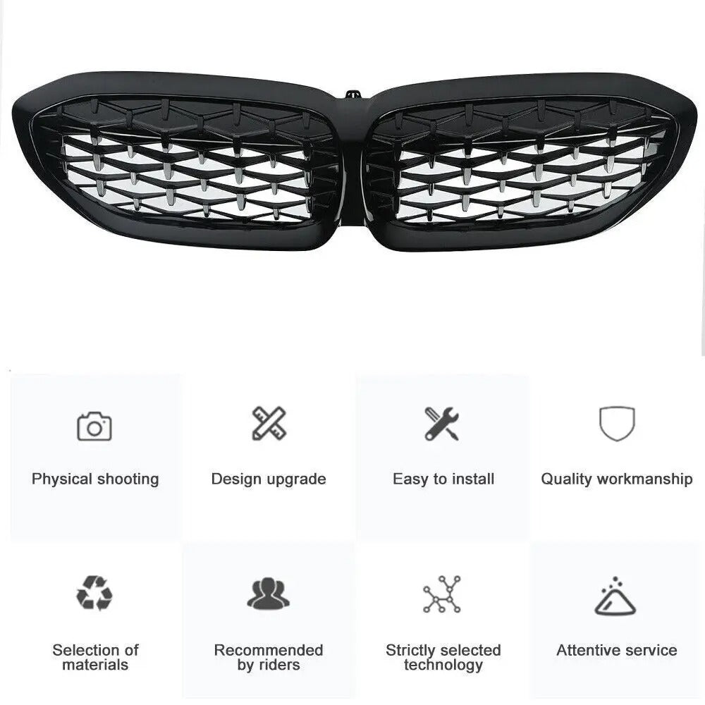 Black Diamond Meteor Style Front Kidney Grille for BMW 3 Series G20/G21/G28 (2019-2022) - Delicate Leather