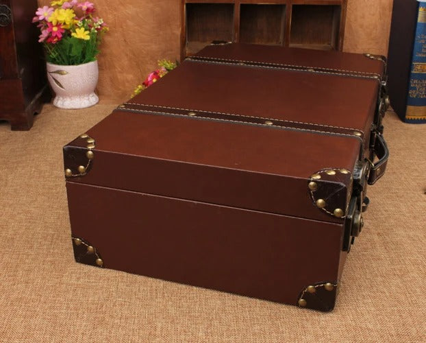 European Retro Wooden Storage Box – Vintage Suitcase for Home Decor and Window Displays