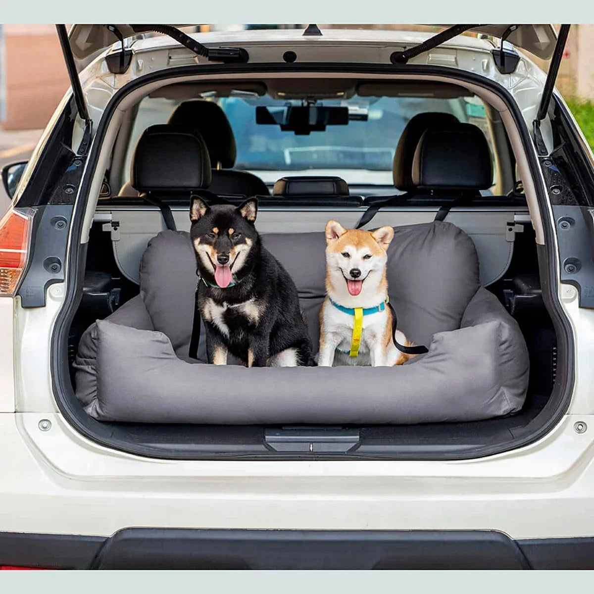 Large Dog Car Seat with Safety Belt – Washable Travel Dog Bed for Back Seat - Delicate Leather