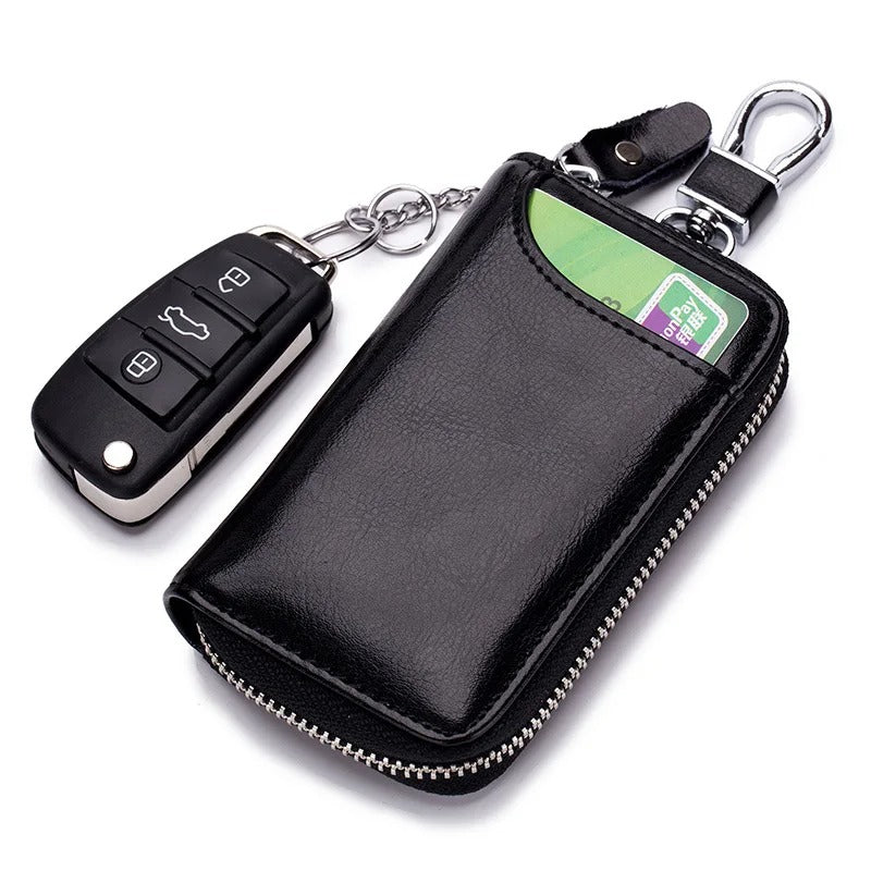 Leather Key Case Organizer Pouch – Car Key Wallet with Card Holder for Men & Women | Multi-Function Keychain Bag - Delicate Leather