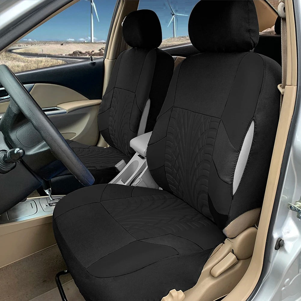 Embroidery Car Seat Covers Set – Universal Fit for Most Cars, Trucks, SUVs, and Vans, Front & Rear Protector, Black Polyester - Delicate Leather