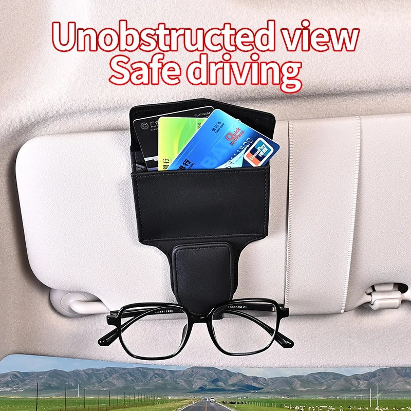 Multi-Functional Car Glasses Clip with Storage – Leather Organizer for Cards & Accessories - Delicate Leather