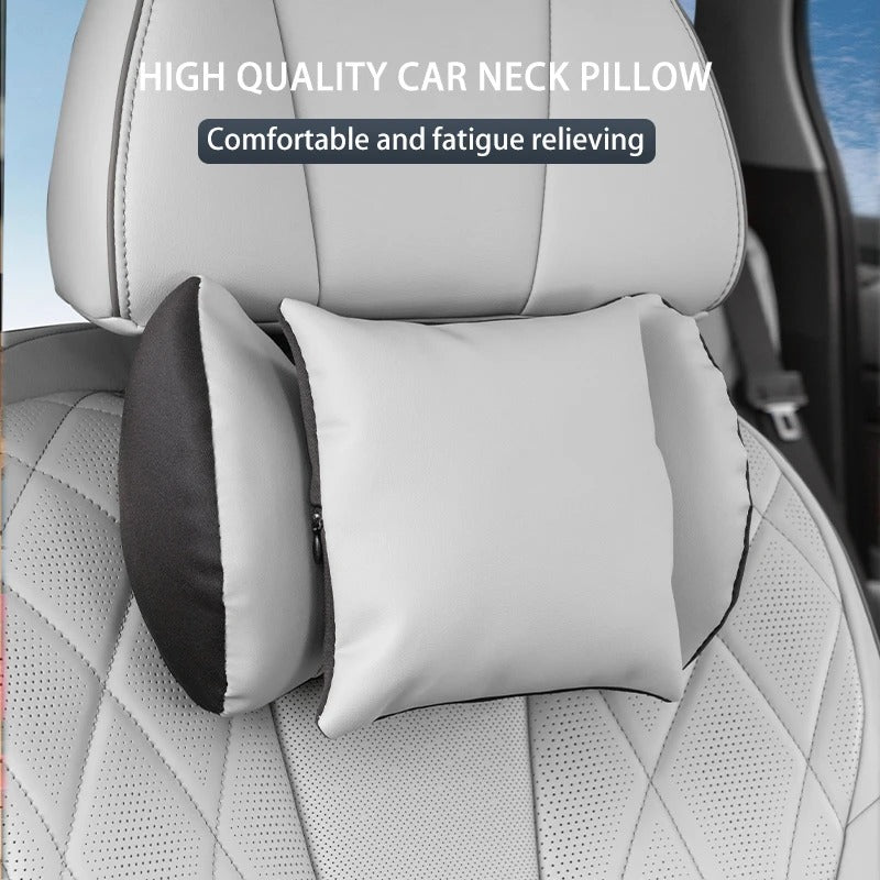 Car Neck Pillow & Lumbar Support – Leather Headrest & Waist Cushion for Ultimate Comfort