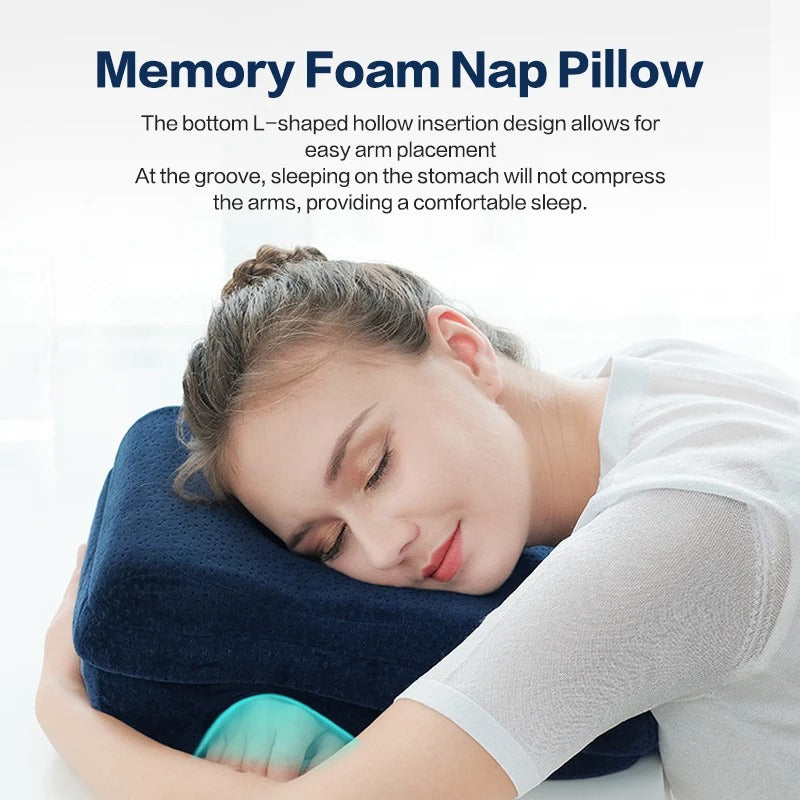 Memory Foam Nap Pillow – Orthopedic Neck and Head Support for Travel, Office, and Desk Rest - Delicate Leather