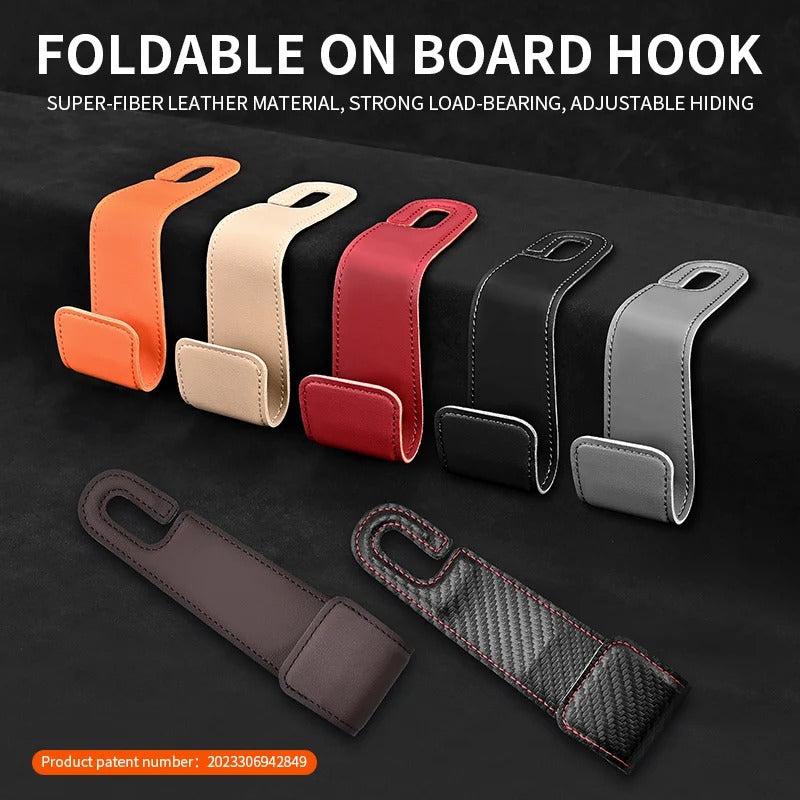 Car Seat Back Hooks – Leather Hooks for Small Object Storage - Delicate Leather