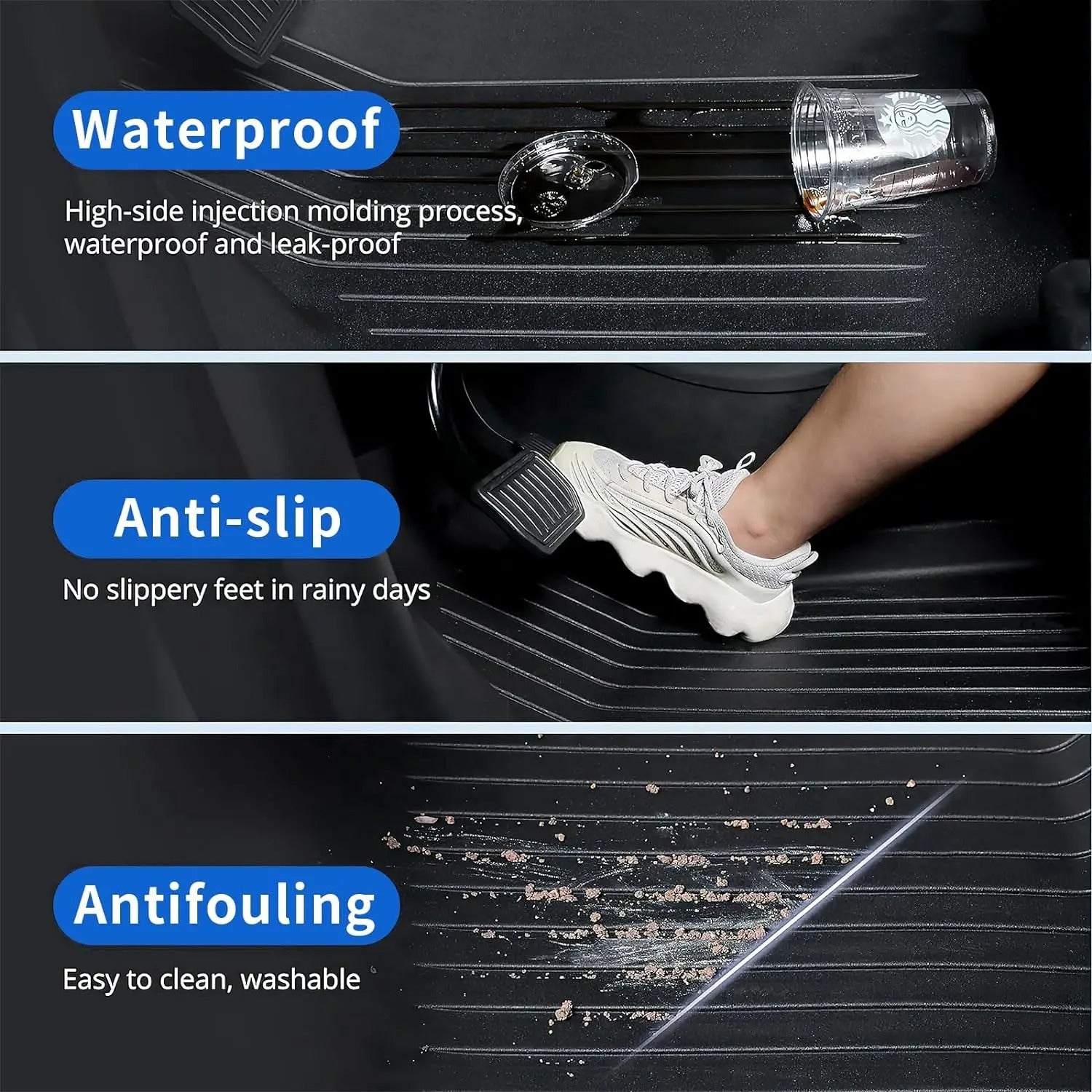 TPE Waterproof Non-Slip Floor Mats for Tesla Model 3/Y (2019-2024) - All-Weather Protection and Eco-Friendly Car Accessories - Delicate Leather
