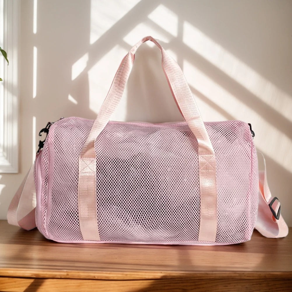 Mesh Travel Duffle Bag – Large-Capacity Weekender with Shoe Compartment & Wet-Dry Separation - Delicate Leather