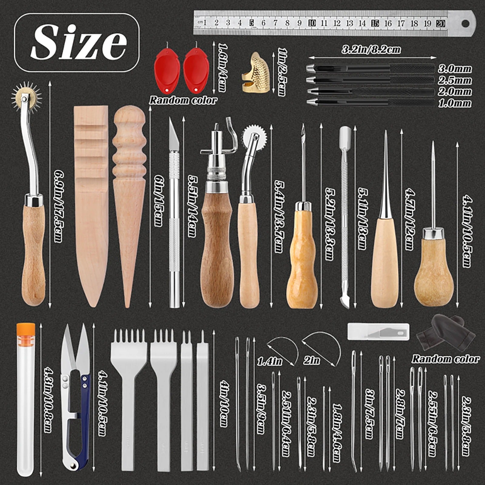 Comprehensive Leather Working Tools Sewing Kit - Waxed Thread, Needles, Awls, Groovers & Punches for DIY Crafting - Delicate Leather