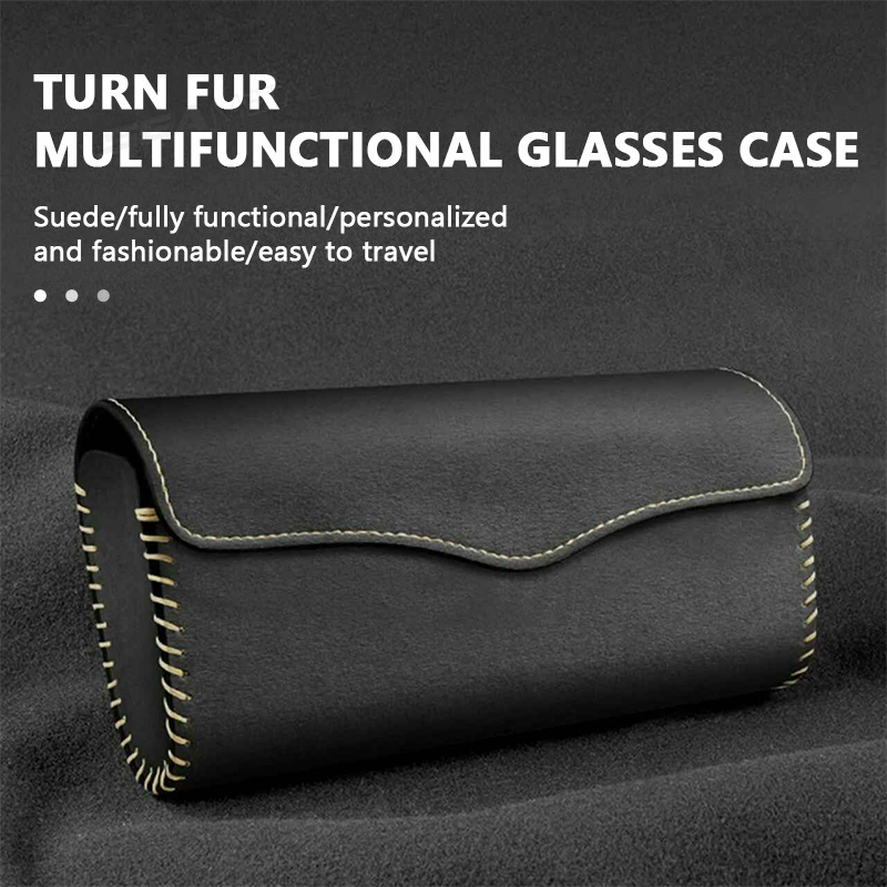 Suede Car Glasses Holder for Sun Visor – Magnetic Sunglasses Storage Case with Double Clip | Eyewear Organizer Box - Delicate Leather