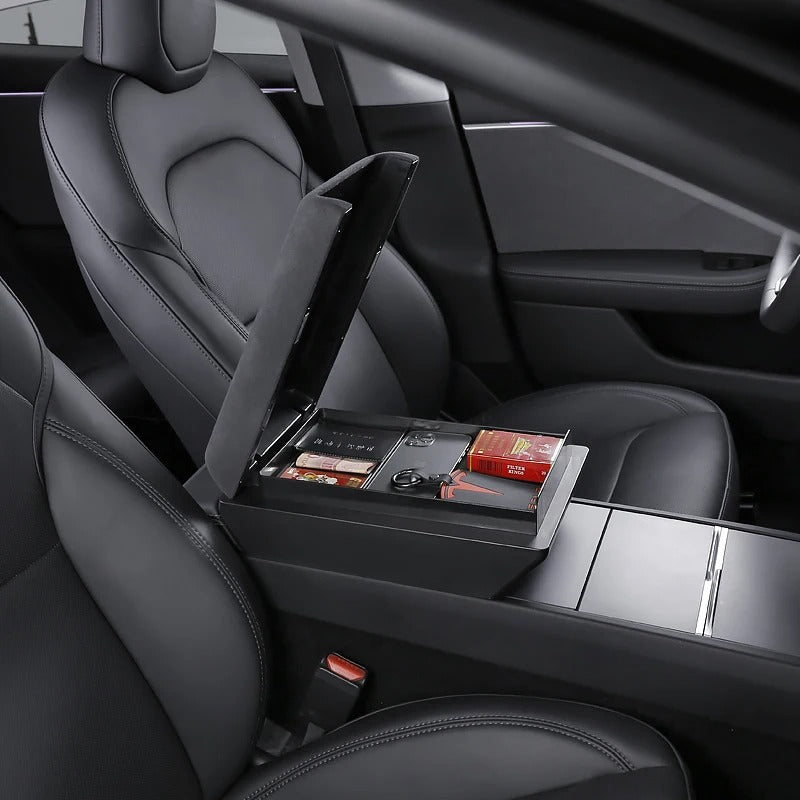 Car Armrest Box Booster Storage Box – For Tesla Model Y & New Model 3 Highland 2024 - Delicate Leather