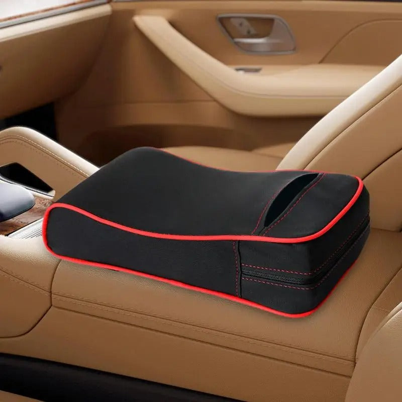 Car Armrest Cushion with Tissue Box – Center Console Pad for Comfort and Convenience - Delicate Leather