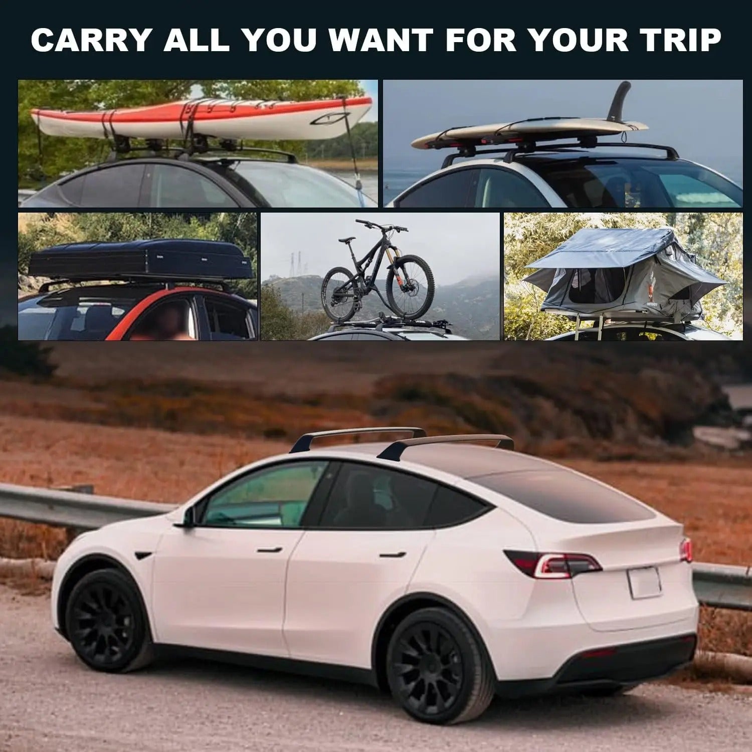 Lockable Roof Rack for Tesla Model Y (2022-2024) - Antitheft Cross Bars for Luggage Carrier - Delicate Leather
