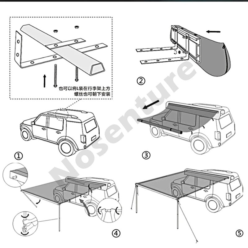 Awning Mounting Brackets for Roof Rack - Fixed Car Luggage Cross Bar Tent Holder