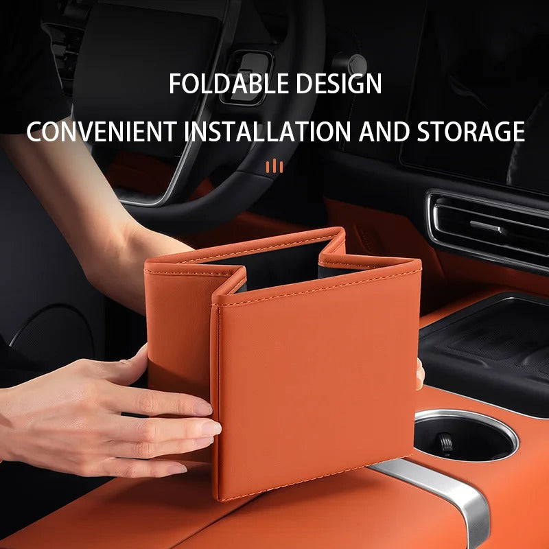 Foldable Car Trash Can & Multi-Functional Storage Box – Compact, Moisture-Proof ABS Organizer for Vehicle Interior Cleaning & Tidying - Delicate Leather