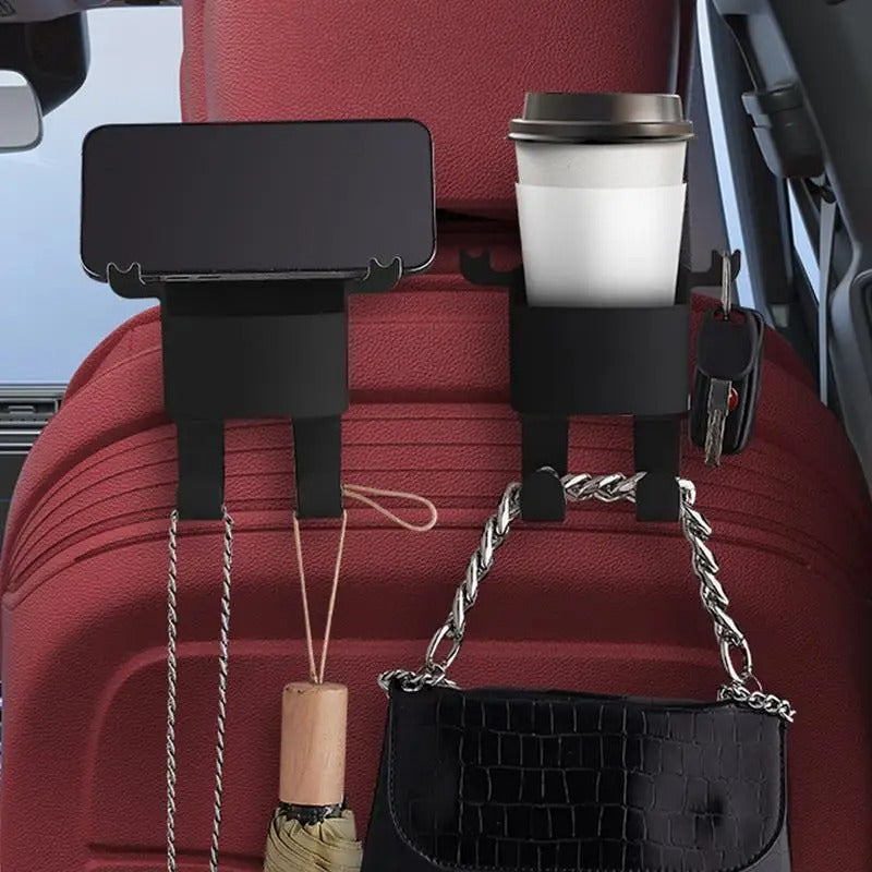 Multifunctional Car Seat Cup Holder - Headrest Drink Holder & Hanger for Beverages, Bottles, and Coffee Cups - Delicate Leather