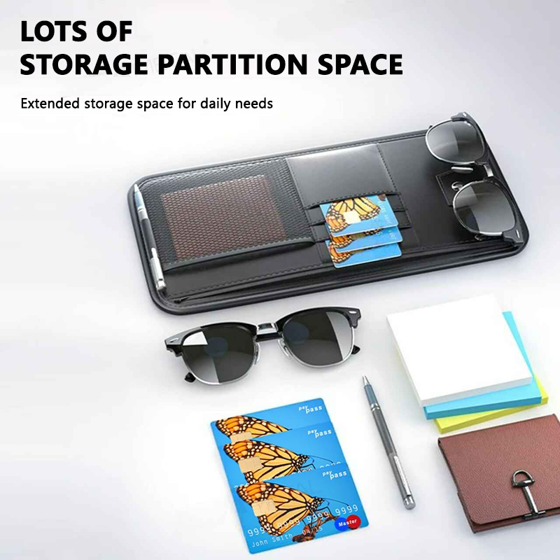 PU Leather Car Sun Visor Organizer – Multi-Pocket Storage Bag with Card Holder, Glasses Clip & Document Pocket - Delicate Leather