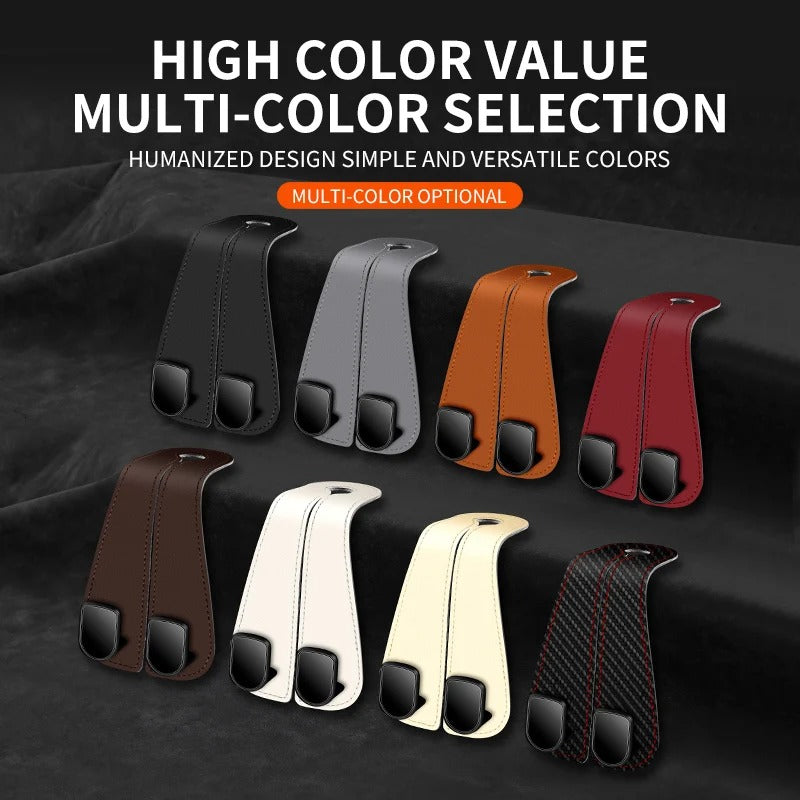 Durable Car Seat Back Double Hook – Leather Hanging Bag Storage Organizer - Delicate Leather