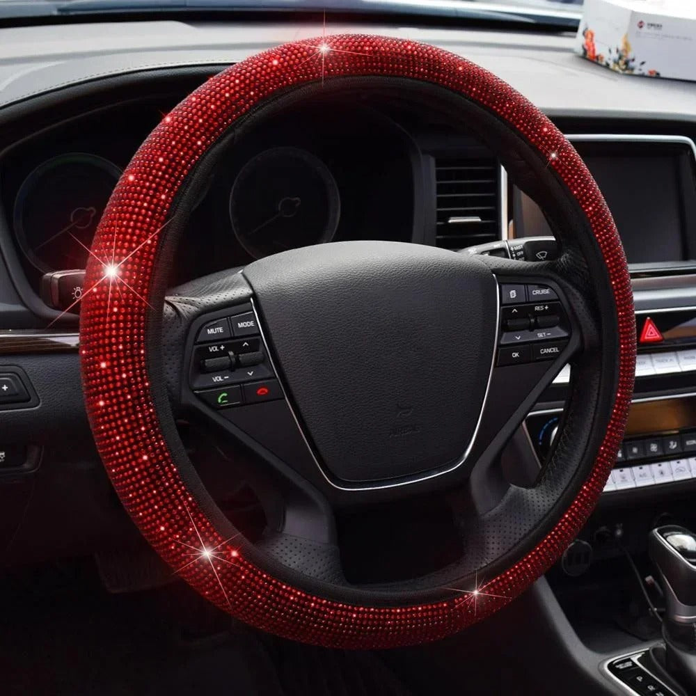Pack 2 Crystal Car Steering Wheel Cover For Women Girls Cute Glitter Steer Wheel Cover Bling Rhinestone Diamond Car Steering Charm Protection, Car Steering Wheel Cover, Car Accessories 04