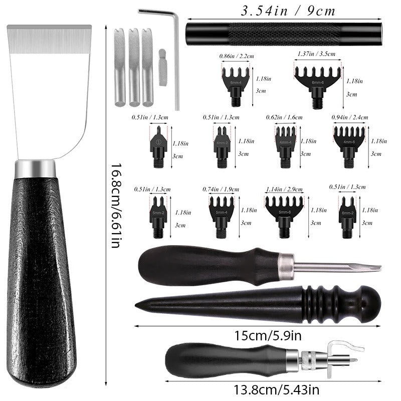 Leather Craft Tools Set – Groover, Cutting Knife, Hole Puncher, Edge Trimmer, and Polishing Tools - Delicate Leather
