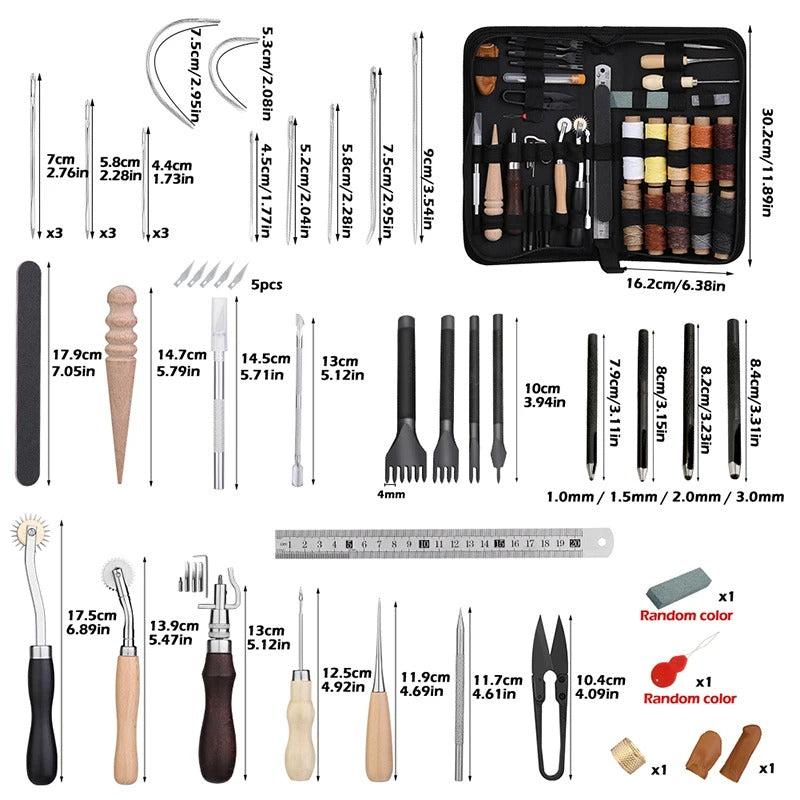 Leather Craft Working Tools Kit - Comprehensive Stitching & Sewing Repair Set for Beginners & Professionals - Delicate Leather