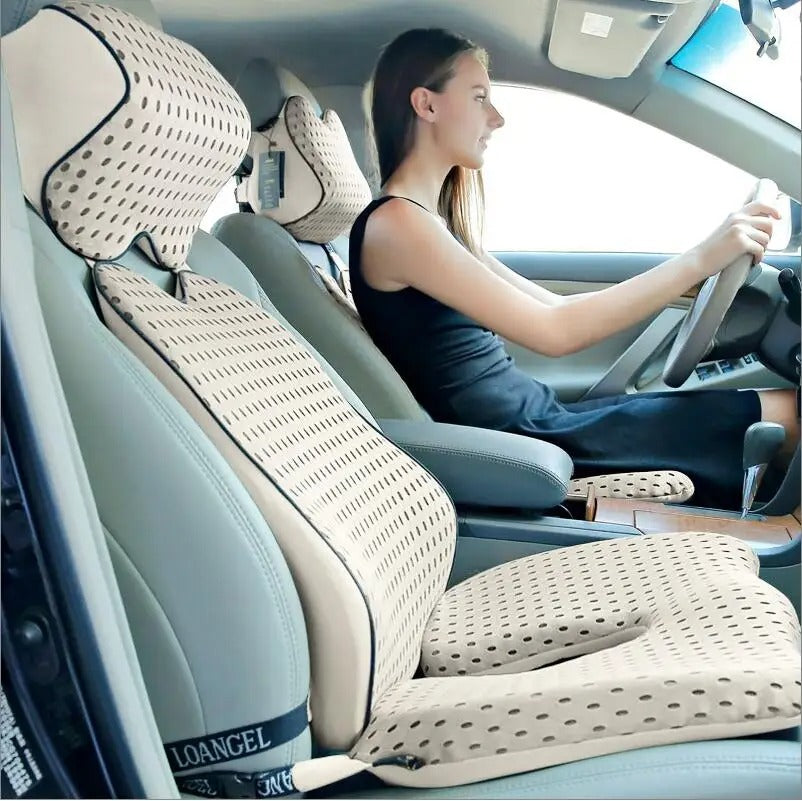 High-Quality Memory Foam Car Cushion Set – Lumbar & Neck Support for Driving, Office, and Home
