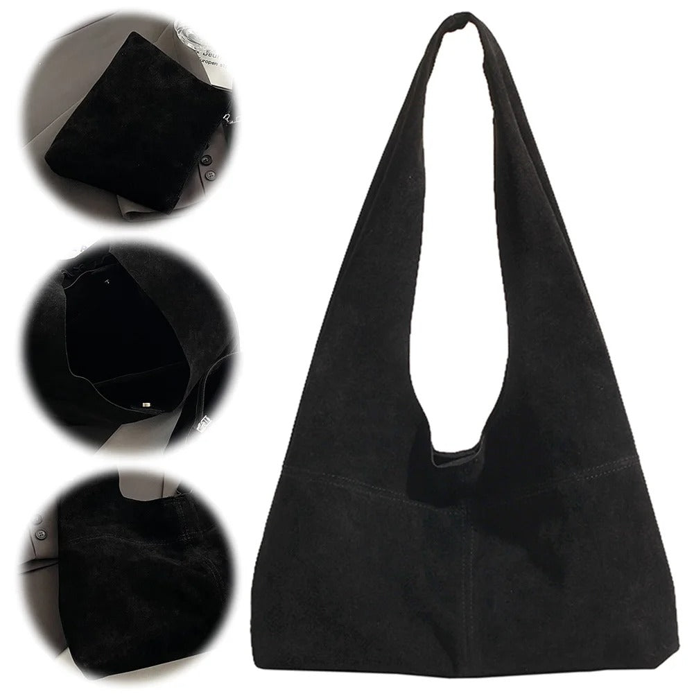 Women’s Faux Suede Tote Bag – Vintage Shoulder Handbag with Large Capacity