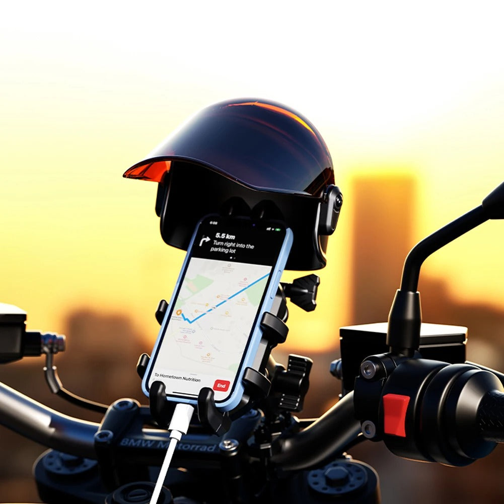 Small Helmet Motorcycle Phone Holder Sunshade & Rainproof Mobile Phone Umbrella - Delicate Leather