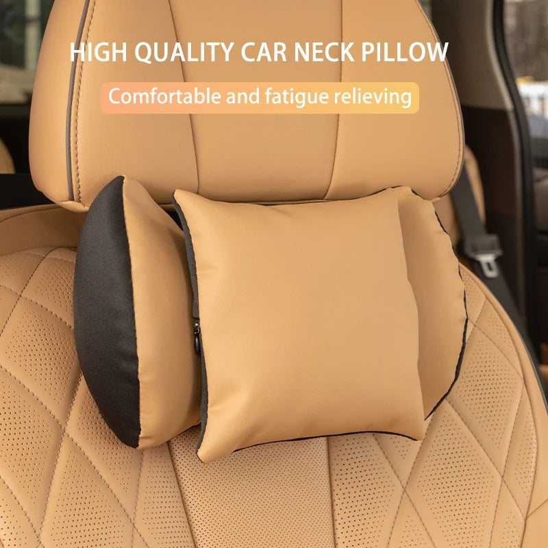Leather Car Neck Pillow & Lumbar Support – Universal Headrest Cushion for Car - Delicate Leather