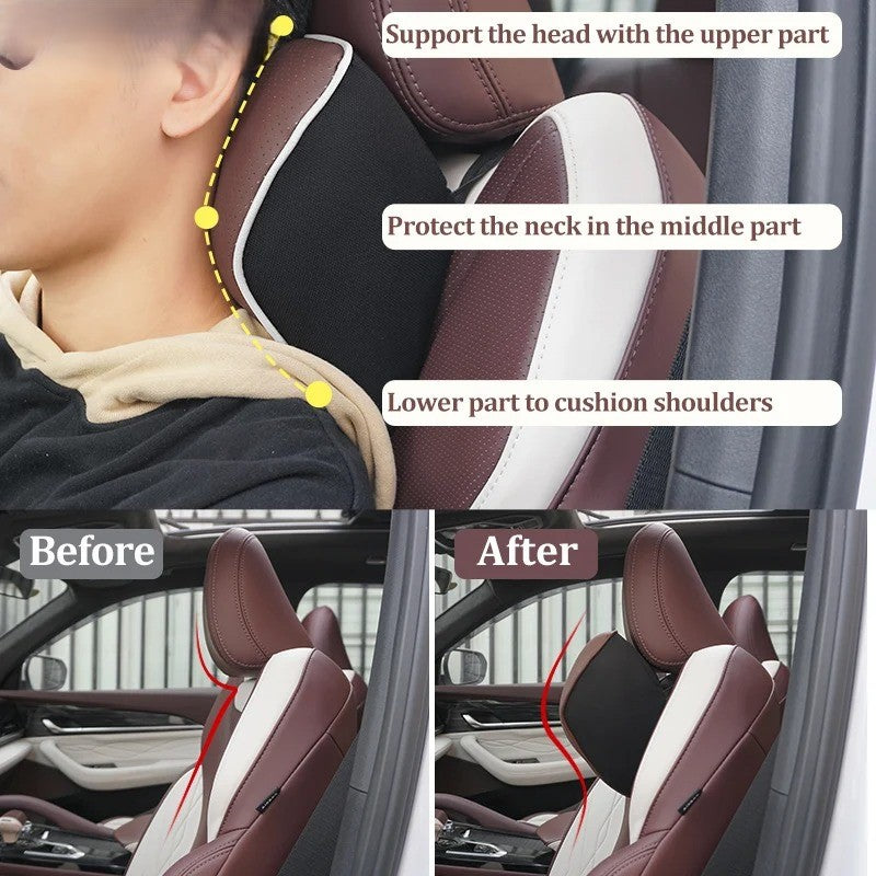 Memory Foam Car Headrest Pillow & Lumbar Support Cushion – Neck Holder & Seat Comfort for Ultimate Driving Relief - Delicate Leather