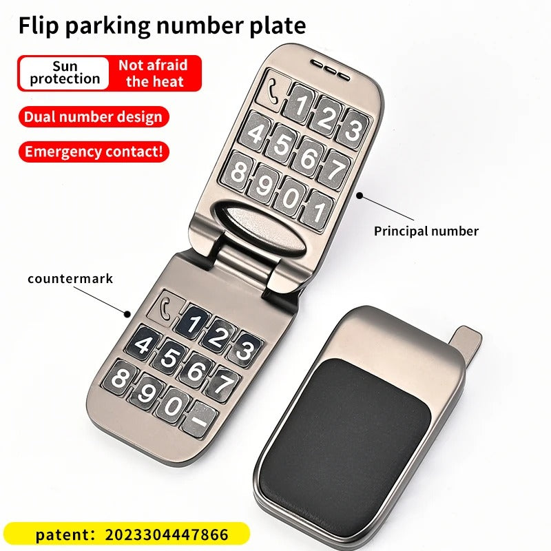 Metal Double Number Temporary Parking Plate – Concealed Clamshell Design - Delicate Leather