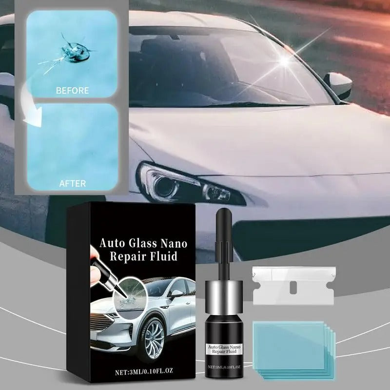 Cracked Windshield Repair Kit 3ml - Quick-Fix Glass Scratch & Damage Repair Glue for Cars and Mirrors - Delicate Leather