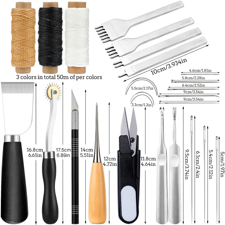 Professional Leathercraft Tools Kit – Hand Sewing & Carving DIY Set for Leather Projects