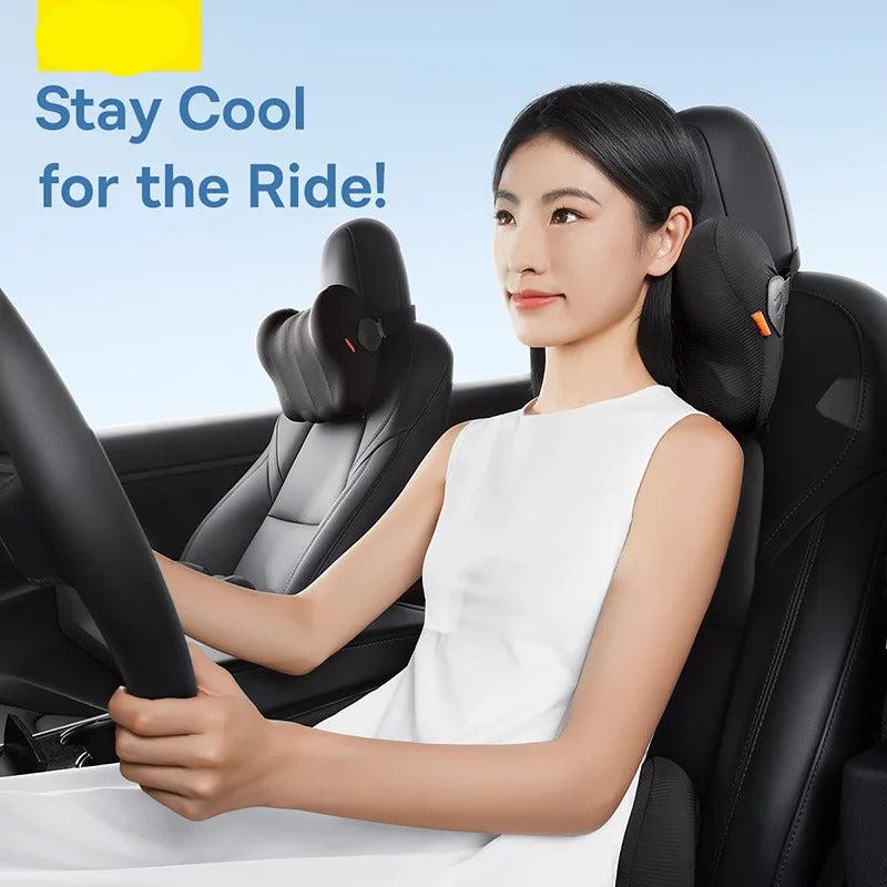 Car Headrest Neck and Waist Pillow – Cooling Gel Lumbar Cushion with Breathable Memory Cotton for Ergonomic Support - Delicate Leather