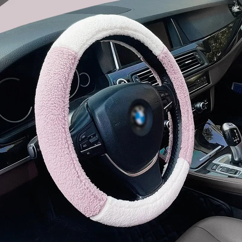 Short Plush Car Steering Wheel Cover – Cute and Warm Anti-Slip Case for Autumn and Winter - Delicate Leather