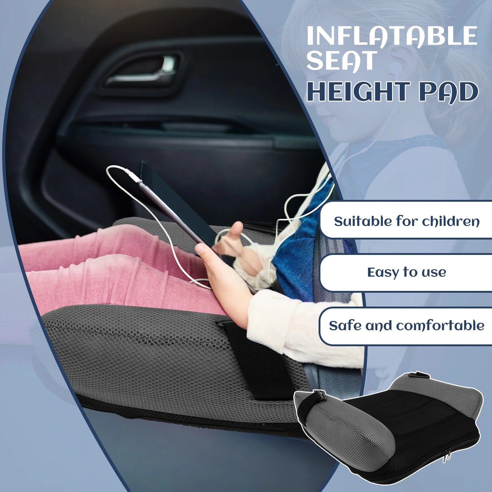 Inflatable Booster Car Seat – Portable PVC Travel Cushion for Kids
