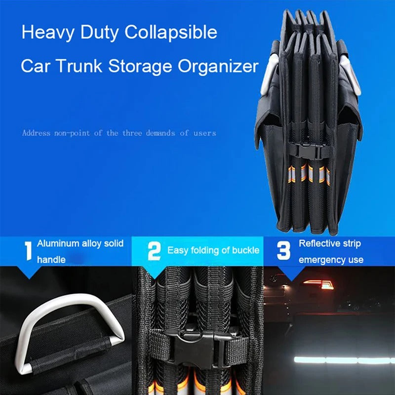 Heavy Duty 100L & 66L Car Trunk Organizer – Foldable, Collapsible Storage Box with Reflective Strip for SUV, Sedan & Truck
