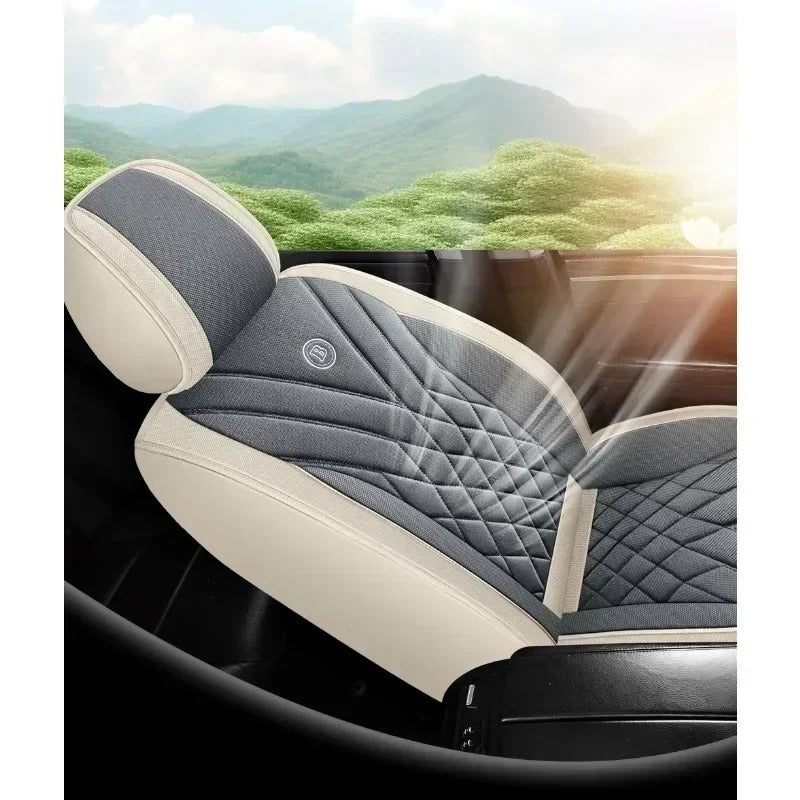 Universal Full Coverage Flax Car Seat Cover - Stylish Protection for Car Models - Delicate Leather