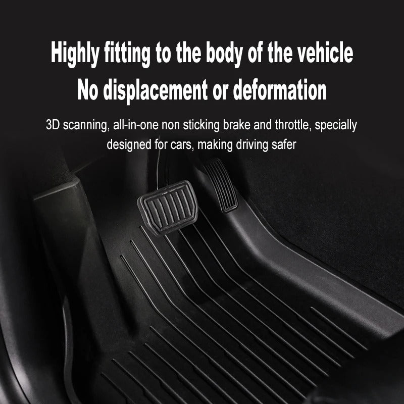 TPE Waterproof Anti-Slip Trunk Mat & Floor Liner Set for Tesla Model Y/3 Highland (2021-2024) - Delicate Leather