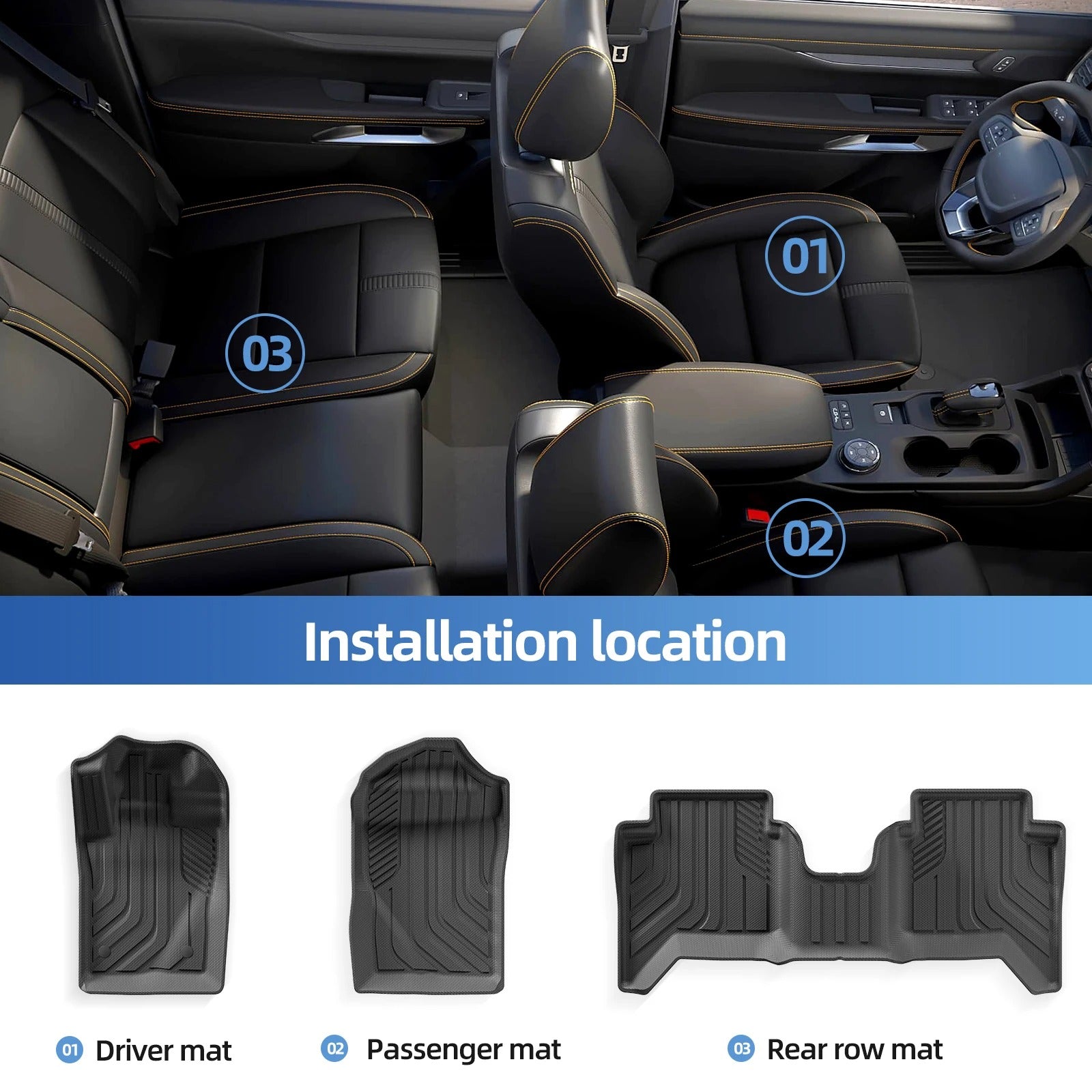 TPE 3D Car Floor Mats for Ford Ranger (2023-2024) - 3PCS/SET, All-Weather Auto Accessories - Delicate Leather